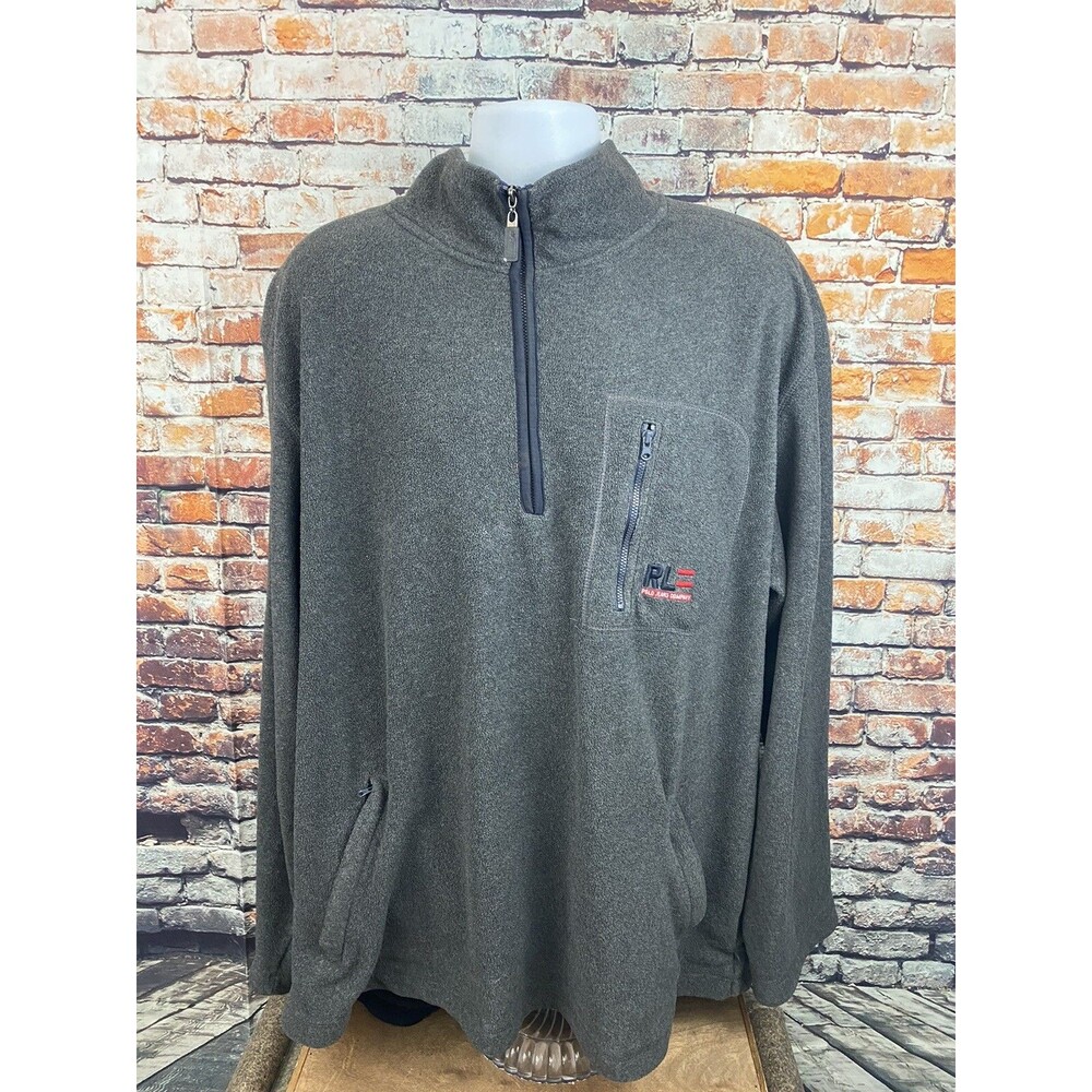 Vintage Polo Ralph Lauren Men's Gray Fleece 1/4 Zip Pullover XXL 2XL Y2K 90s